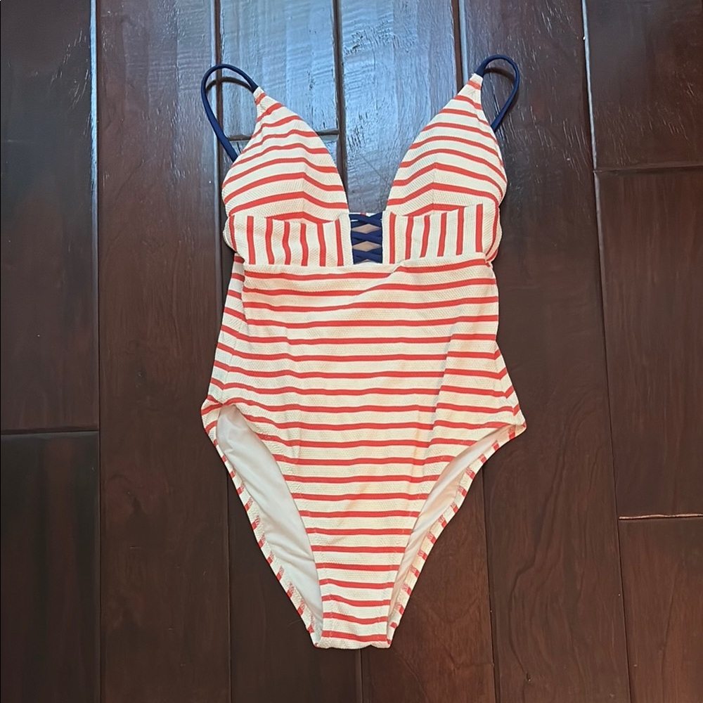 Striped Red and White Swimsuit
